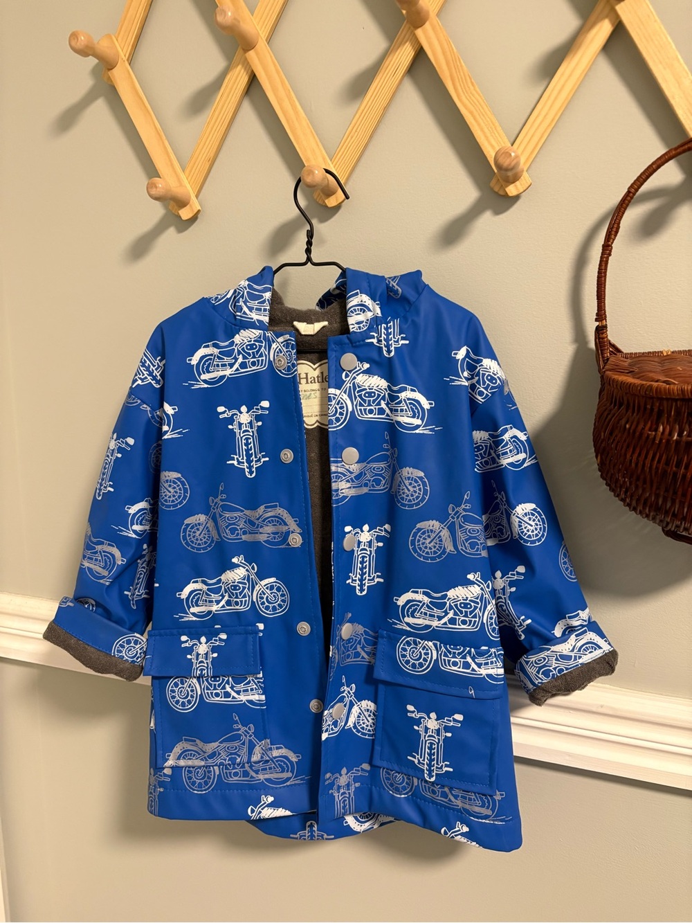 Hatley Blue Motorcycle Print Kids Raincoat Jacket